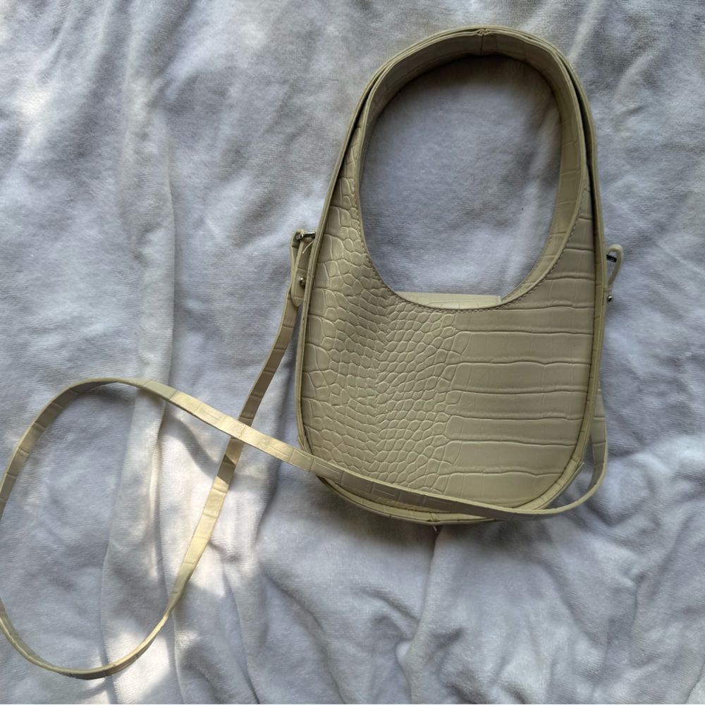 A New Day Cream Croc-Embossed Shoulder Bag